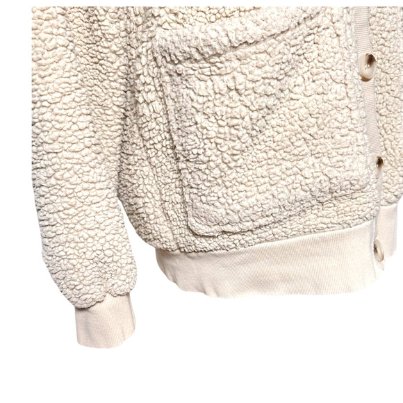 PJ Salvage Cream Oatmeal Sherpa Button Front Cardigan XS Small "Peace Love Hope" - Picture 4 of 7